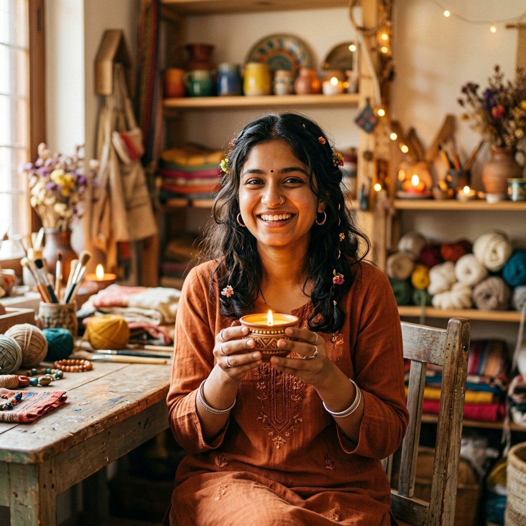 Havi, founder of Candello smiling with candle